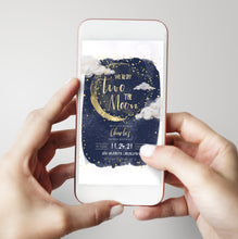 Load image into Gallery viewer, Off Two the Moon Second Birthday Invitation in Gold and Navy