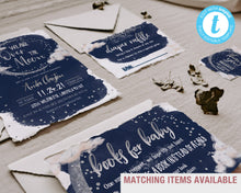 Load image into Gallery viewer, Over the Moon Navy Blue and Silver Starry Night Water Bottle Label Editable Template, Moon and Stars Shower, Birthday, Printable Download