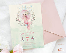 Load image into Gallery viewer, Pink Little Mermaid Birthday Invitation
