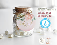 Load image into Gallery viewer, Pink Rose & Eucalyptus Cupcake Topper Round Tag - ROSANNA