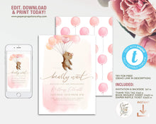Load image into Gallery viewer, Pink Teddy Bear & Balloons Baby Shower Invitation Set