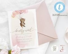 Load image into Gallery viewer, Pink Teddy Bear & Balloons Baby Shower Invitation Set