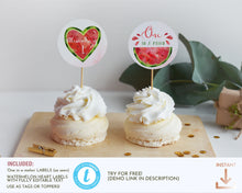 Load image into Gallery viewer, Pink Watermelon Party Cupcake Topper Round Tag