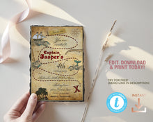 Load image into Gallery viewer, Pirate Map Treasure Hunt Birthday Invitation