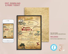 Load image into Gallery viewer, Pirate Map Treasure Hunt Birthday Invitation