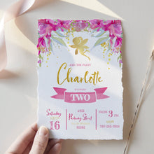 Load image into Gallery viewer, Pixie Dust Fairy birthday invitation in Pink & Gold