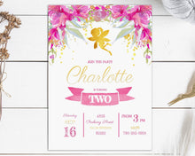 Load image into Gallery viewer, Pixie Dust Fairy birthday invitation in Pink & Gold
