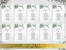 Load image into Gallery viewer, Printable Wedding Seating Chart template, Editable DIY Hanging Cards seating plan, Greenery Eucalyptus Elegant Reception Welcome Boho Chart