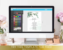 Load image into Gallery viewer, Printable Wedding Seating Chart template, Editable DIY Hanging Cards seating plan, Greenery Eucalyptus Elegant Reception Welcome Boho Chart