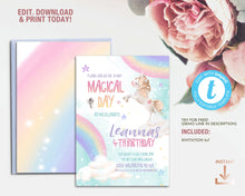 Load image into Gallery viewer, Rainbow & Unicorn Birthday Invitation