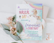 Load image into Gallery viewer, Rainbow & Unicorn Birthday Invitation