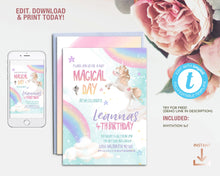 Load image into Gallery viewer, Rainbow & Unicorn Birthday Invitation