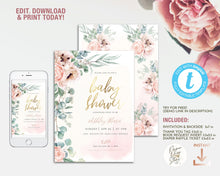 Load image into Gallery viewer, Rose and Eucalyptus Baby Shower Invitation Set - ROSANNA