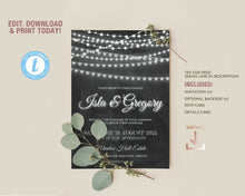 Load image into Gallery viewer, Rustic Chalkboard & String Lights Wedding Invitation Suite