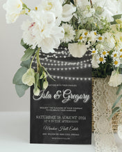 Load image into Gallery viewer, Rustic Chalkboard & String Lights Wedding Invitation Suite