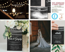Load image into Gallery viewer, Rustic Chalkboard & String Lights Wedding Invitation Suite