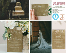 Load image into Gallery viewer, Rustic Kraft Brown & Lace Country Wedding Invitation Suite