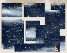 Load image into Gallery viewer, Starry Night Celestial Full Wedding Invitation Suite in Dark Blue with Silver Stars - NOVA