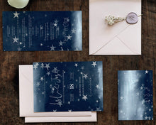 Load image into Gallery viewer, Starry Night Celestial Full Wedding Invitation Suite in Dark Blue with Silver Stars - NOVA