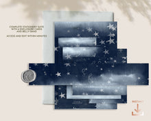 Load image into Gallery viewer, Starry Night Celestial Full Wedding Invitation Suite in Dark Blue with Silver Stars - NOVA