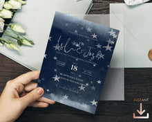 Load image into Gallery viewer, Starry Night Celestial Full Wedding Invitation Suite in Dark Blue with Silver Stars - NOVA
