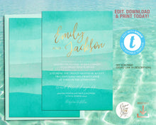 Load image into Gallery viewer, Tropical Beach Wedding Invitation Suite in Turquoise - WAVES