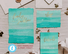 Load image into Gallery viewer, Tropical Beach Wedding Invitation Suite in Turquoise - WAVES