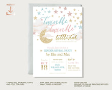 Load image into Gallery viewer, Twinkle Twinkle Little Star Baby Shower Reveal Invitation Set