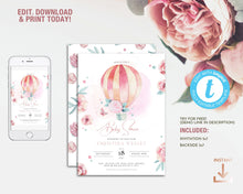 Load image into Gallery viewer, Up Up and Away Balloon Baby Shower Invitation in Pink