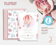Load image into Gallery viewer, Up Up and Away Balloon Baby Shower Invitation in Pink