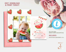 Load image into Gallery viewer, Watermelon First Birthday Photo Invitation