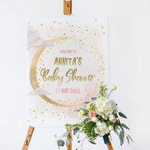 Load image into Gallery viewer, We are Over the Moon Blush Baby Shower Welcome Board
