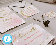 Load image into Gallery viewer, We are Over the Moon Blush Pink Baby Girl Shower Invitation Set