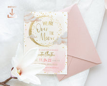 Load image into Gallery viewer, We are Over the Moon Blush Pink Baby Girl Shower Invitation Set