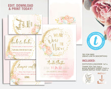 Load image into Gallery viewer, We are Over the Moon Floral Pink Baby Girl Shower Invitation Set