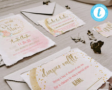 Load image into Gallery viewer, We are Over the Moon Floral Pink Baby Girl Shower Invitation Set