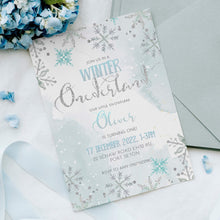 Load image into Gallery viewer, Winter ONEderland Boy First Birthday Invitation