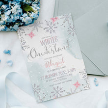 Load image into Gallery viewer, Winter ONEderland Snowflake 1st Birthday Invitation in Pink