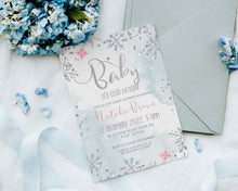 Load image into Gallery viewer, Winter Wonderland Snowflake Baby Girl Shower Invitation