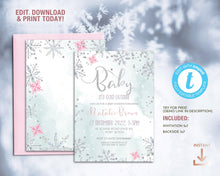 Load image into Gallery viewer, Winter Wonderland Snowflake Baby Girl Shower Invitation