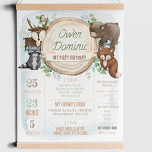Load image into Gallery viewer, Woodland Animals First Birthday Milestone Board