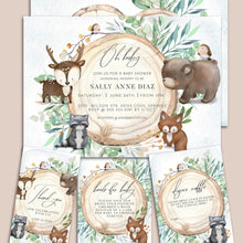 Load image into Gallery viewer, Woodland Animals & Greenery Baby Shower Invitation Set