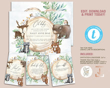 Load image into Gallery viewer, Woodland Animals & Greenery Baby Shower Invitation Set
