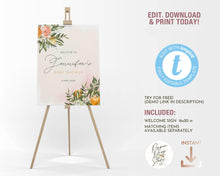 Load image into Gallery viewer, A Little Cutie Editable Baby Girl Shower Welcome Board
