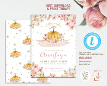 Load image into Gallery viewer, A little Pumpkin Floral Baby Shower Invitation
