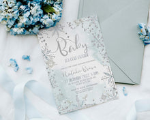 Load image into Gallery viewer, Baby it&#39;s Cold Little Snowflake Baby Shower Invitation in Silver
