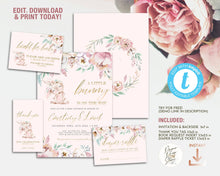Load image into Gallery viewer, Blush Floral Bunny Baby Girl Shower Invitation Set
