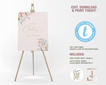 Load image into Gallery viewer, Blush Floral Bunny Baby Girl Shower Welcome Board
