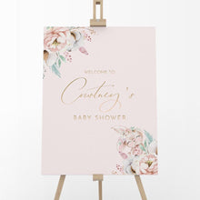 Load image into Gallery viewer, Blush Floral Bunny Baby Girl Shower Welcome Board
