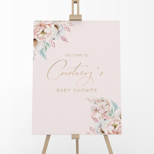 Blush Floral Bunny Baby Girl Shower Welcome Board